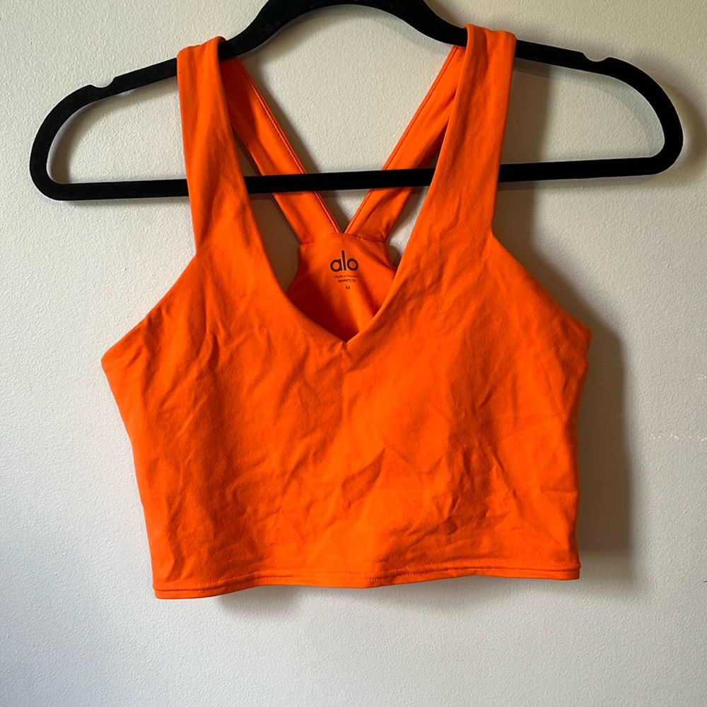 ALO Yoga Women's Bright Orange V-Neck Sports Bra